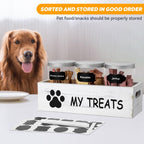 Three piece pet snack container set in white wood base