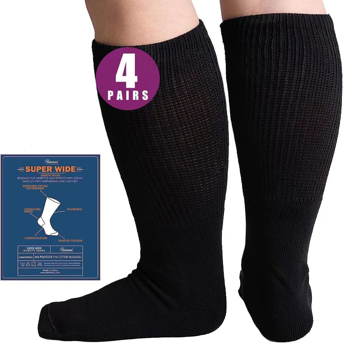 Bulinlulu Extra Wide Diabetic Socks front view for swollen feet support.