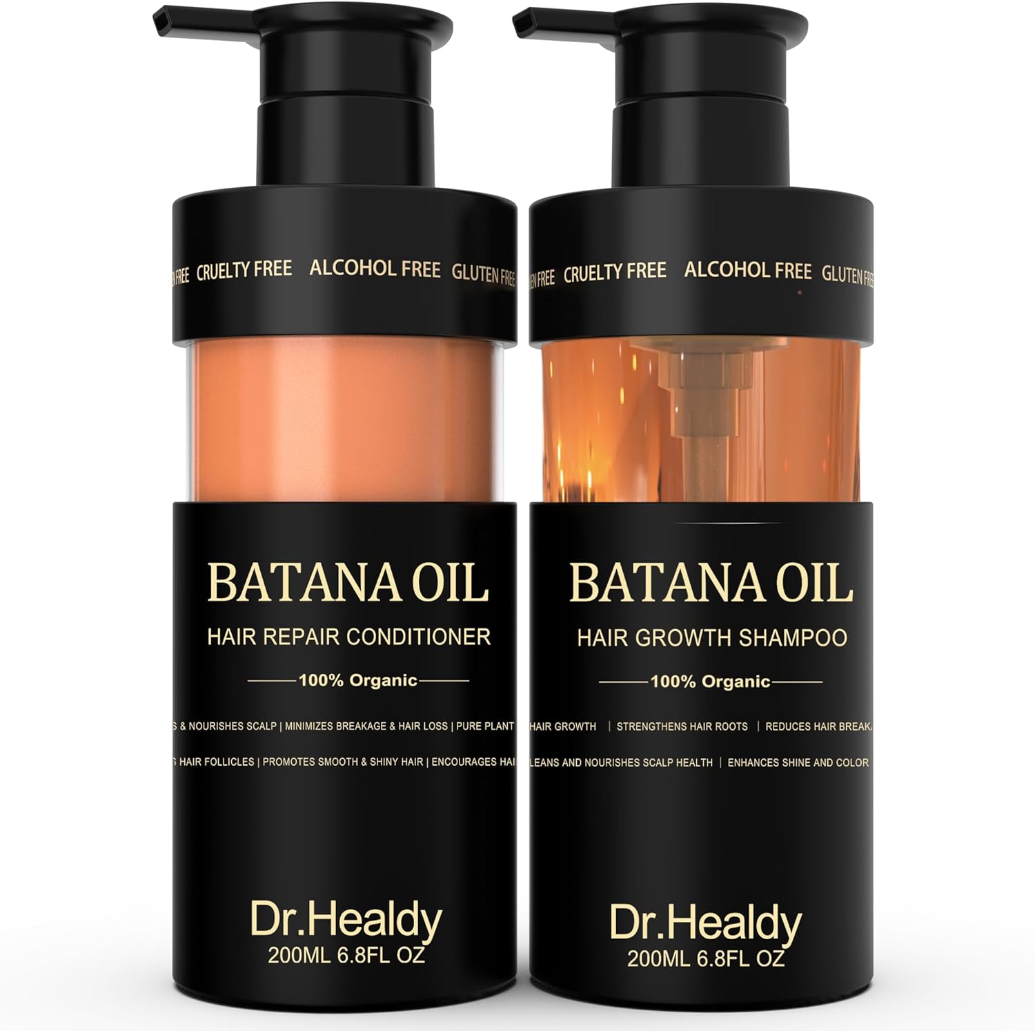 Dr. Healdy Anti-Thinning Batana Oil Shampoo and Deep Moisturizing Conditioner set front view for hair thickening