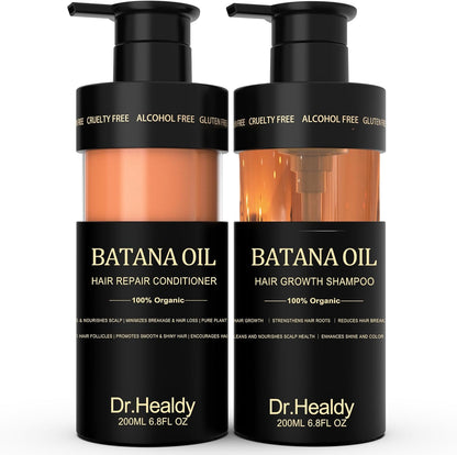 Dr. Healdy Anti-Thinning Batana Oil Shampoo and Deep Moisturizing Conditioner set front view for hair thickening