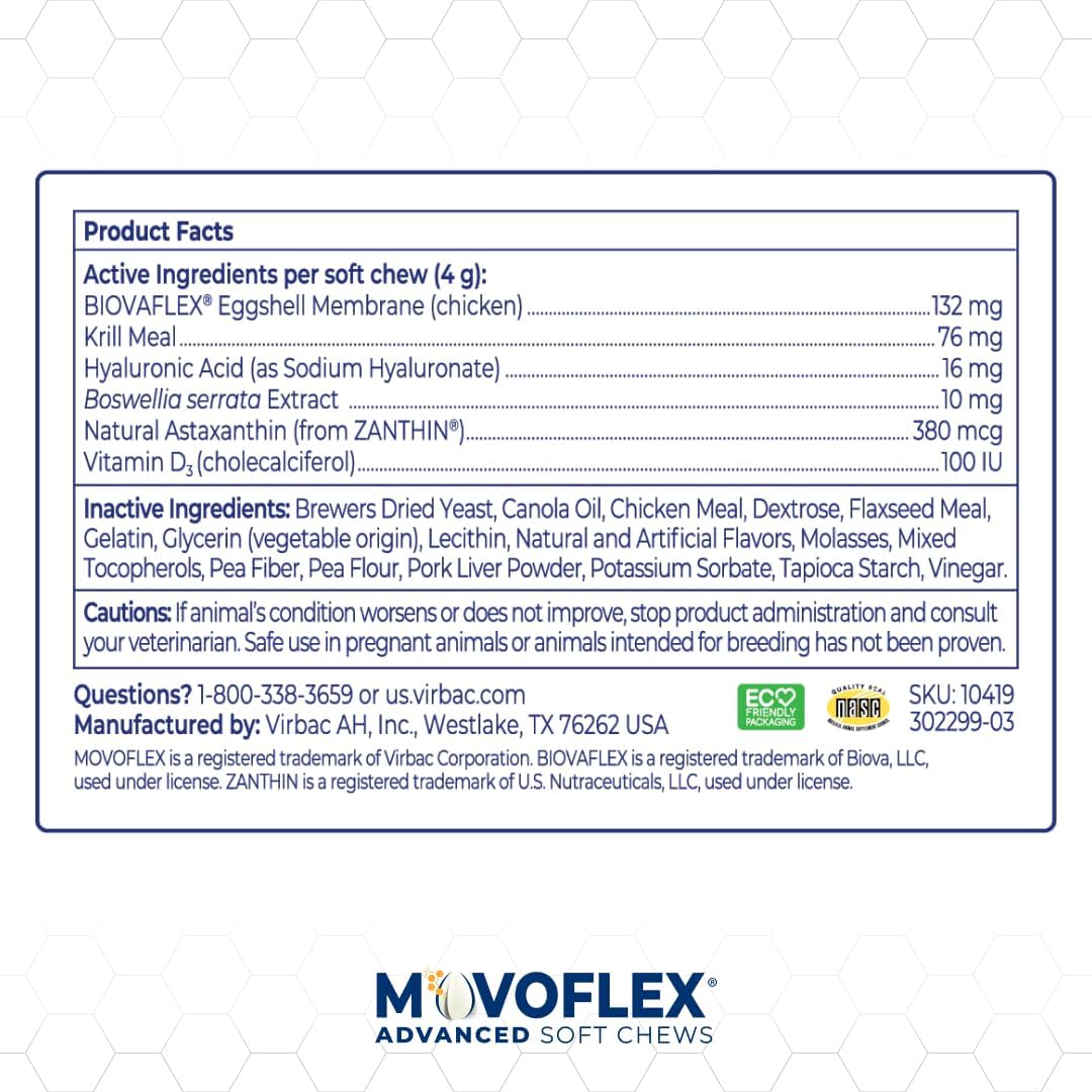 Veterinarian formulated canine hip support soft chews container on plain background.
