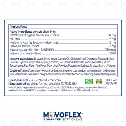 Veterinarian formulated canine hip support soft chews container on plain background.