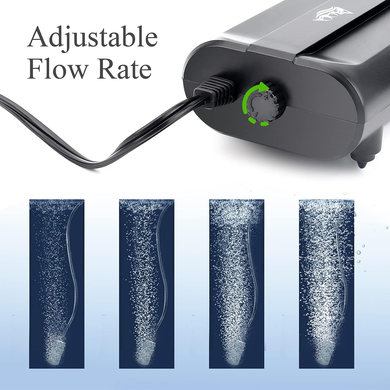 Side profile of Aqqa quiet bubbler pump with adjustable valve