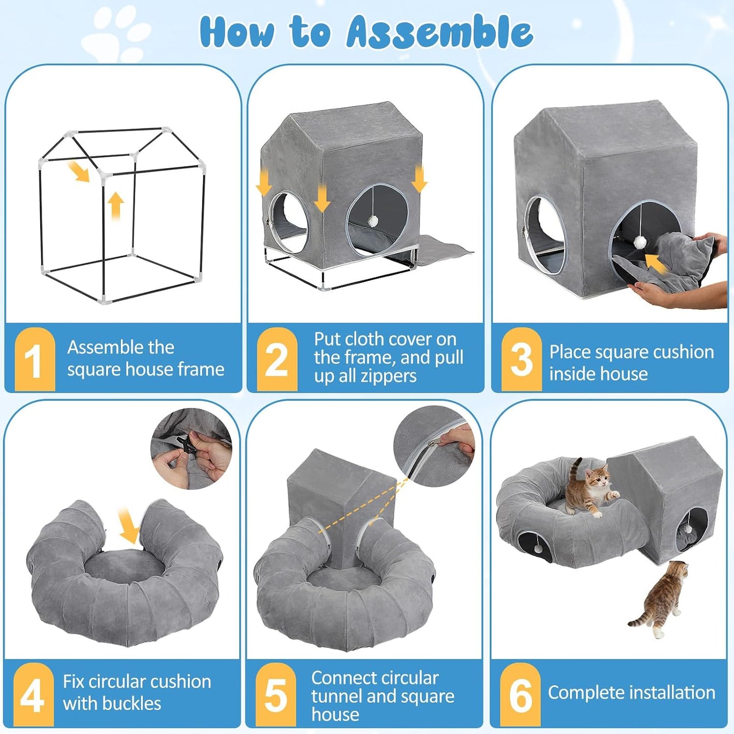 Pawaboo square cat house interior cushion for small pet sleeping comfort