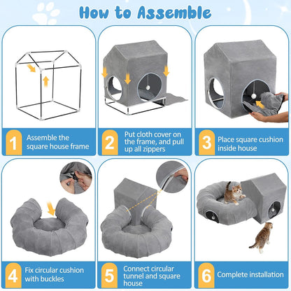 Pawaboo square cat house interior cushion for small pet sleeping comfort