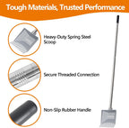 Threaded stainless steel handle sections of the CKLT dog scooper disassembled to demonstrate easy storage and height customization.
