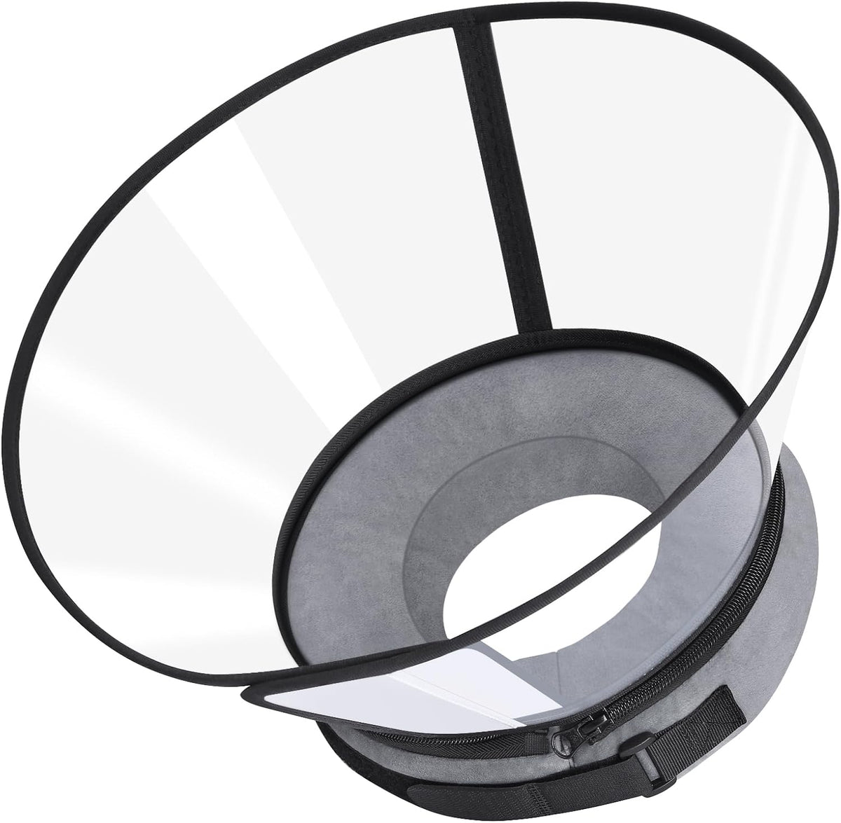 ICOYEA sponge core dog cone front view showing gray fabric donut collar