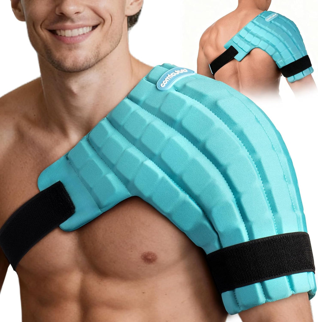 Comfcube shoulder ice pack wrap front view for injury relief