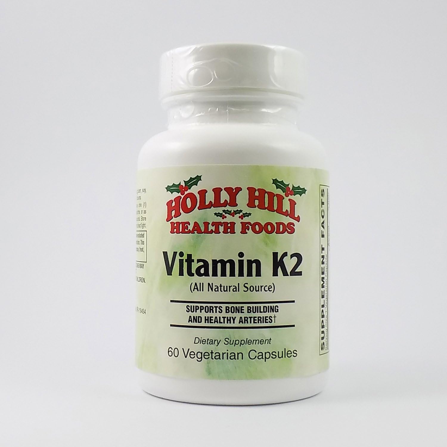 Holly Hill Health Foods Vitamin K2 60 vegetarian capsules front bottle label view