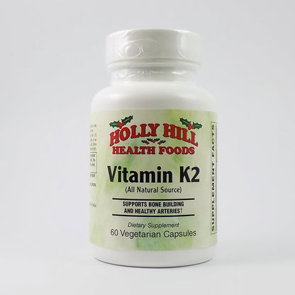 Holly Hill Health Foods Vitamin K2 60 vegetarian capsules front bottle label view