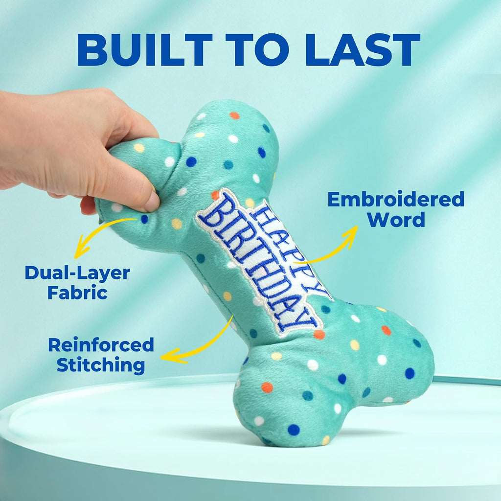 Small dog playing fetch with the PrimePets plush bone toy