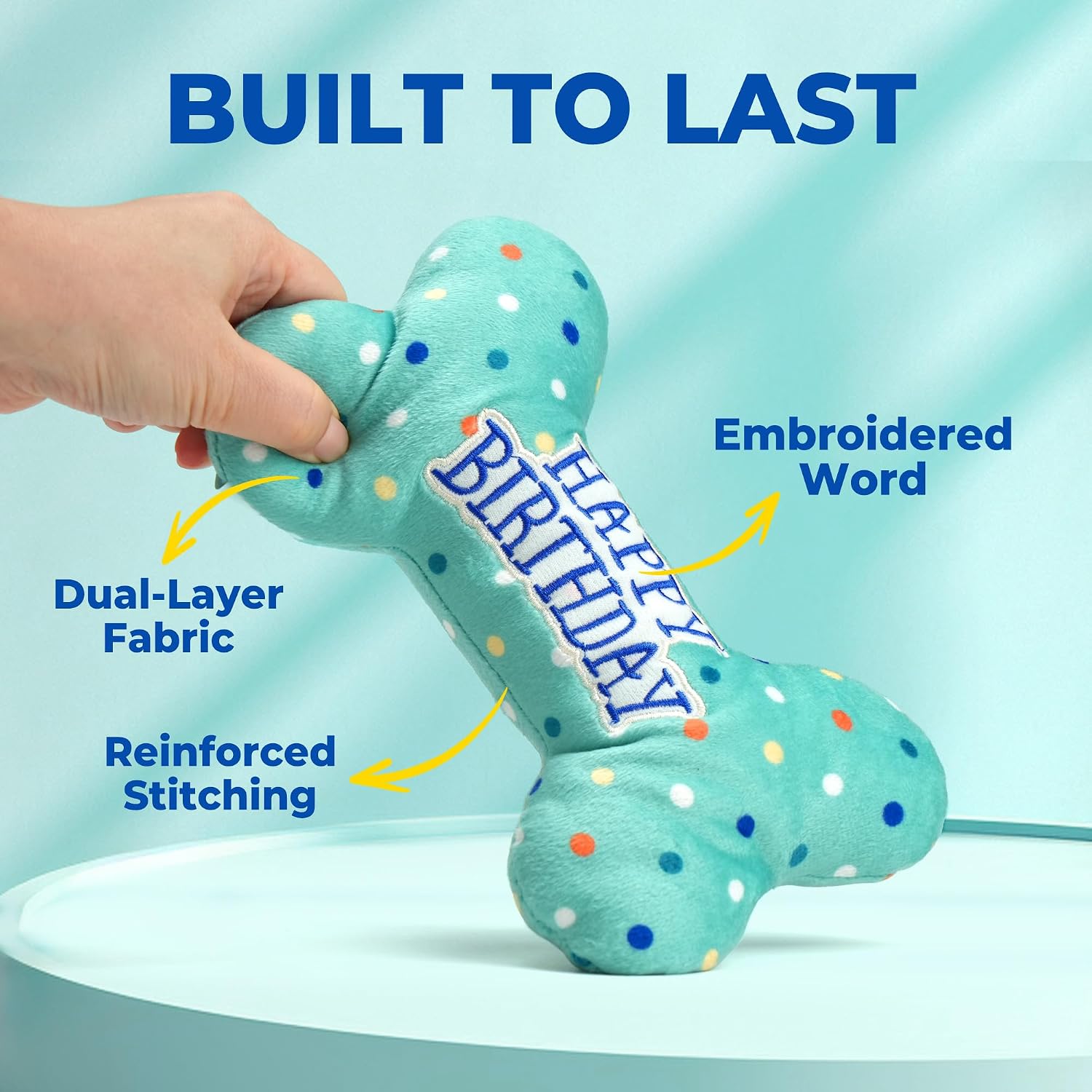 Small dog playing fetch with the PrimePets plush bone toy