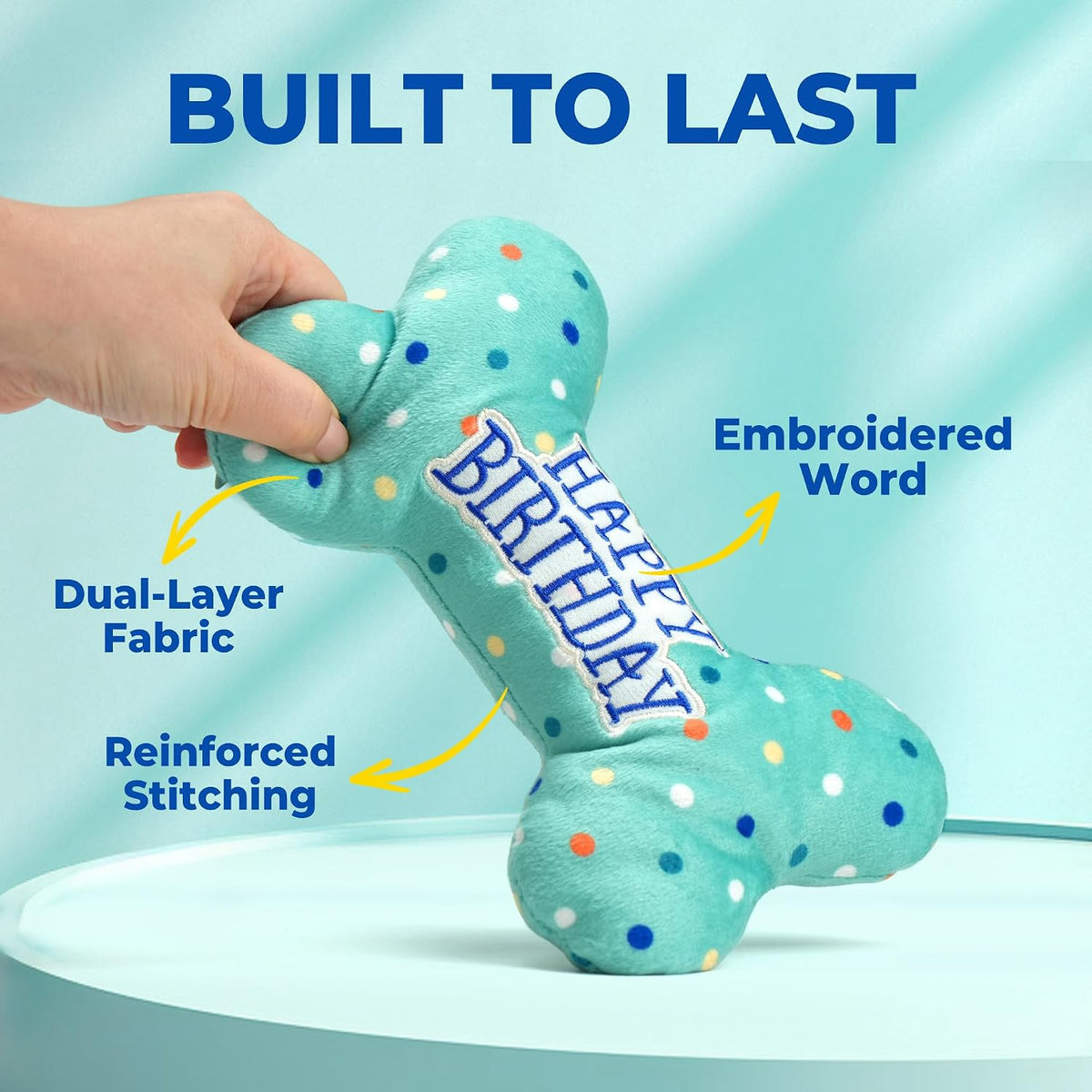 Small dog playing fetch with the PrimePets plush bone toy