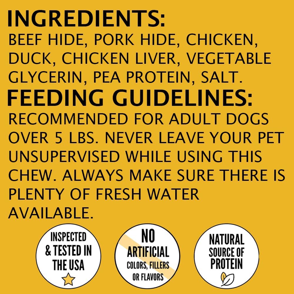 Limited ingredient chicken duck and pork hide chews for all dog breeds