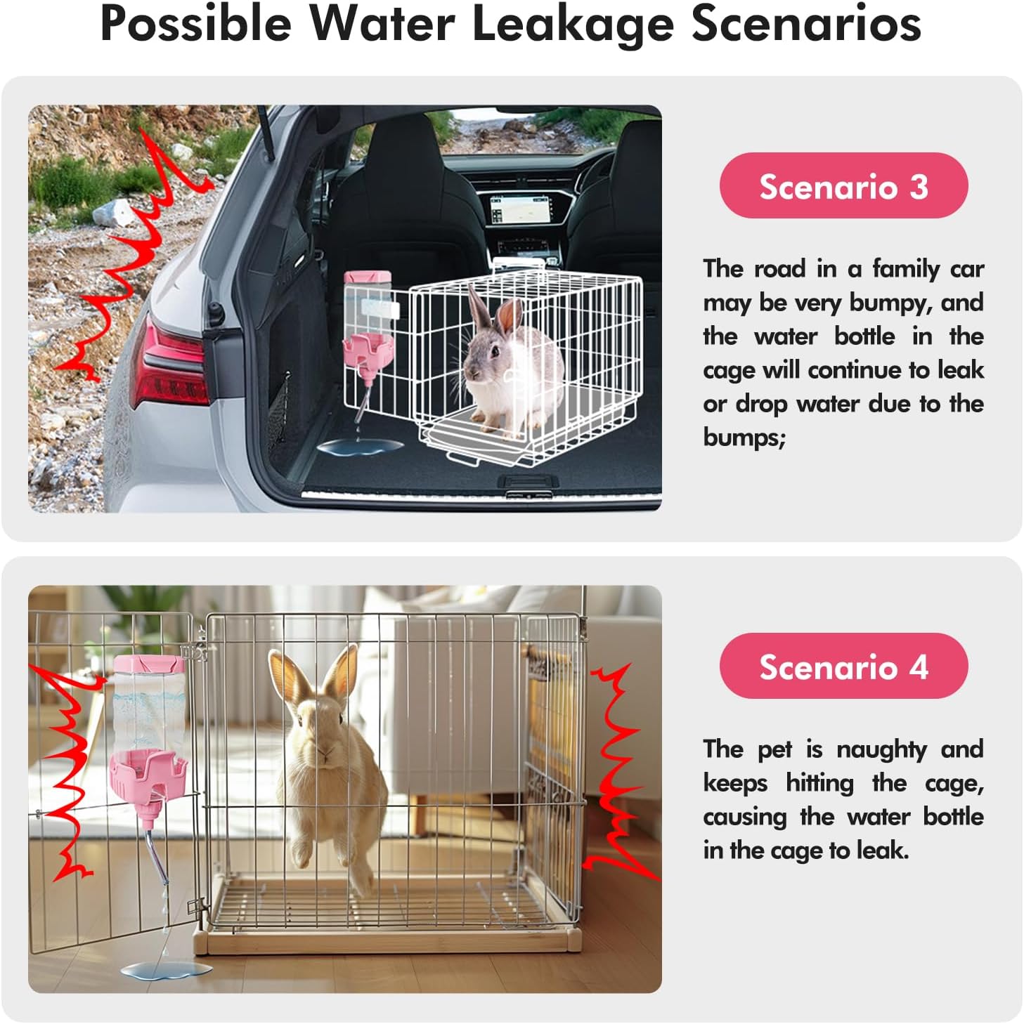 Vannon Small Animal Water Dispenser for Cage, 30oz Auto Feeding Crate Water Bottle for Rabbit, Chinchilla, Ferret, Guinea Pig, Squirrel, Hedgehog, Pet Nozzle Diameter: 10mm, BPA Free, Pink - Image 4