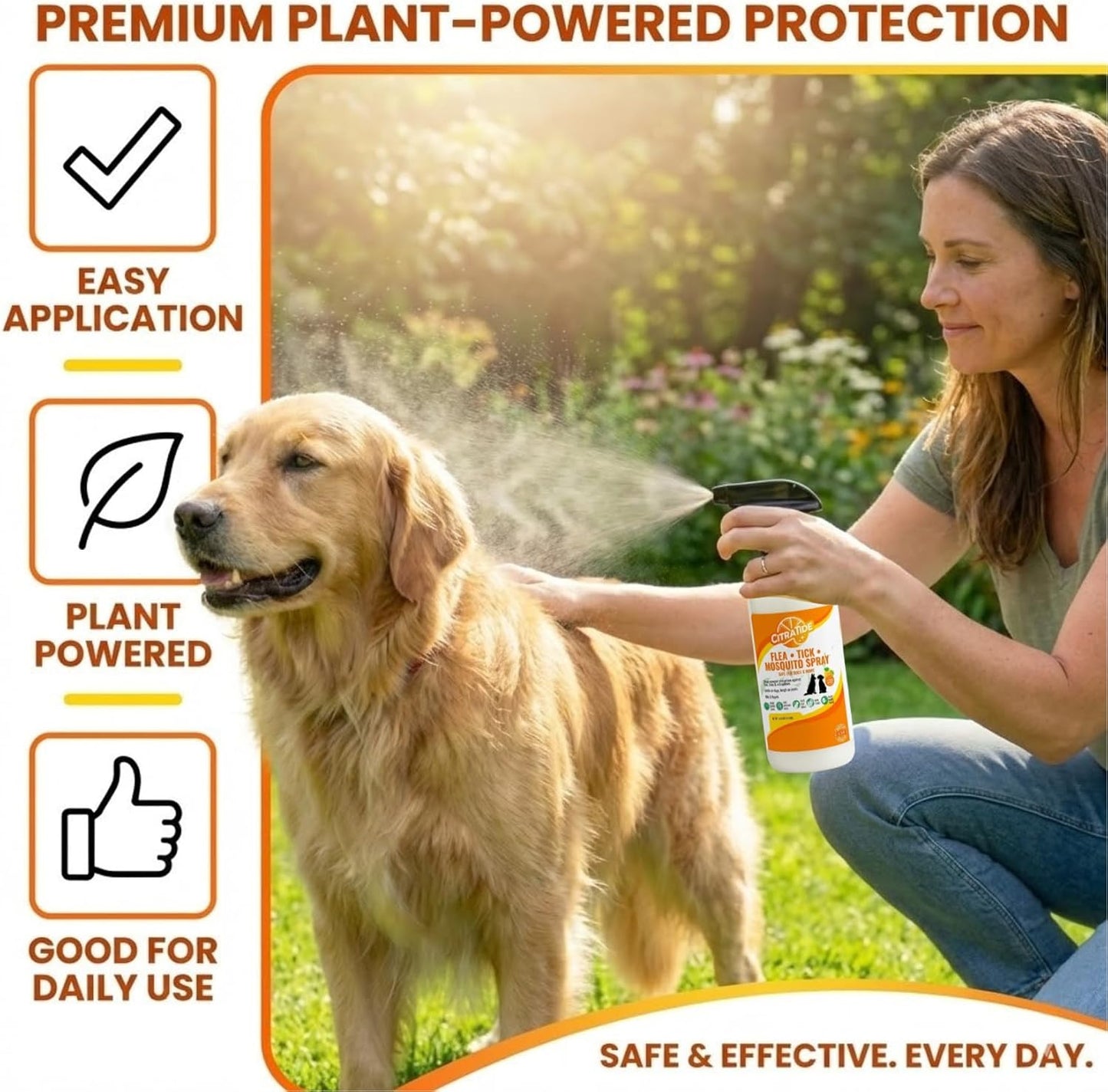 Detailed view of plant-based cedarwood and citrus pet spray label
