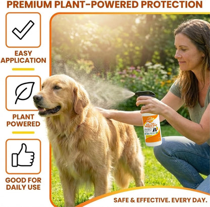 Detailed view of plant-based cedarwood and citrus pet spray label