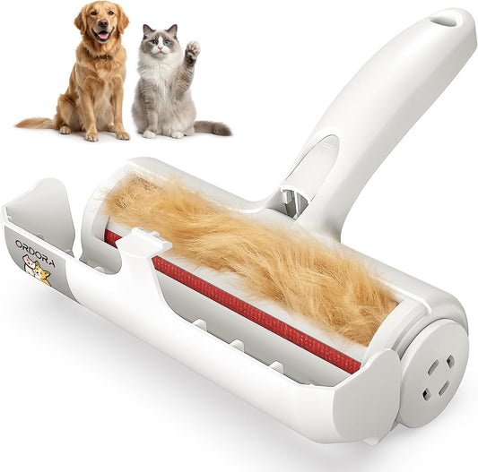 Ordora pet hair removal tool front view with red brush