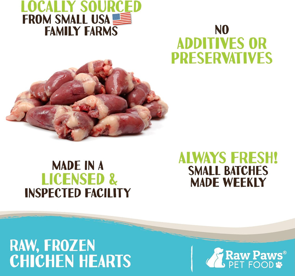 Close up of raw chicken heart dog treats from Raw Paws