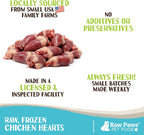 Close up of raw chicken heart dog treats from Raw Paws