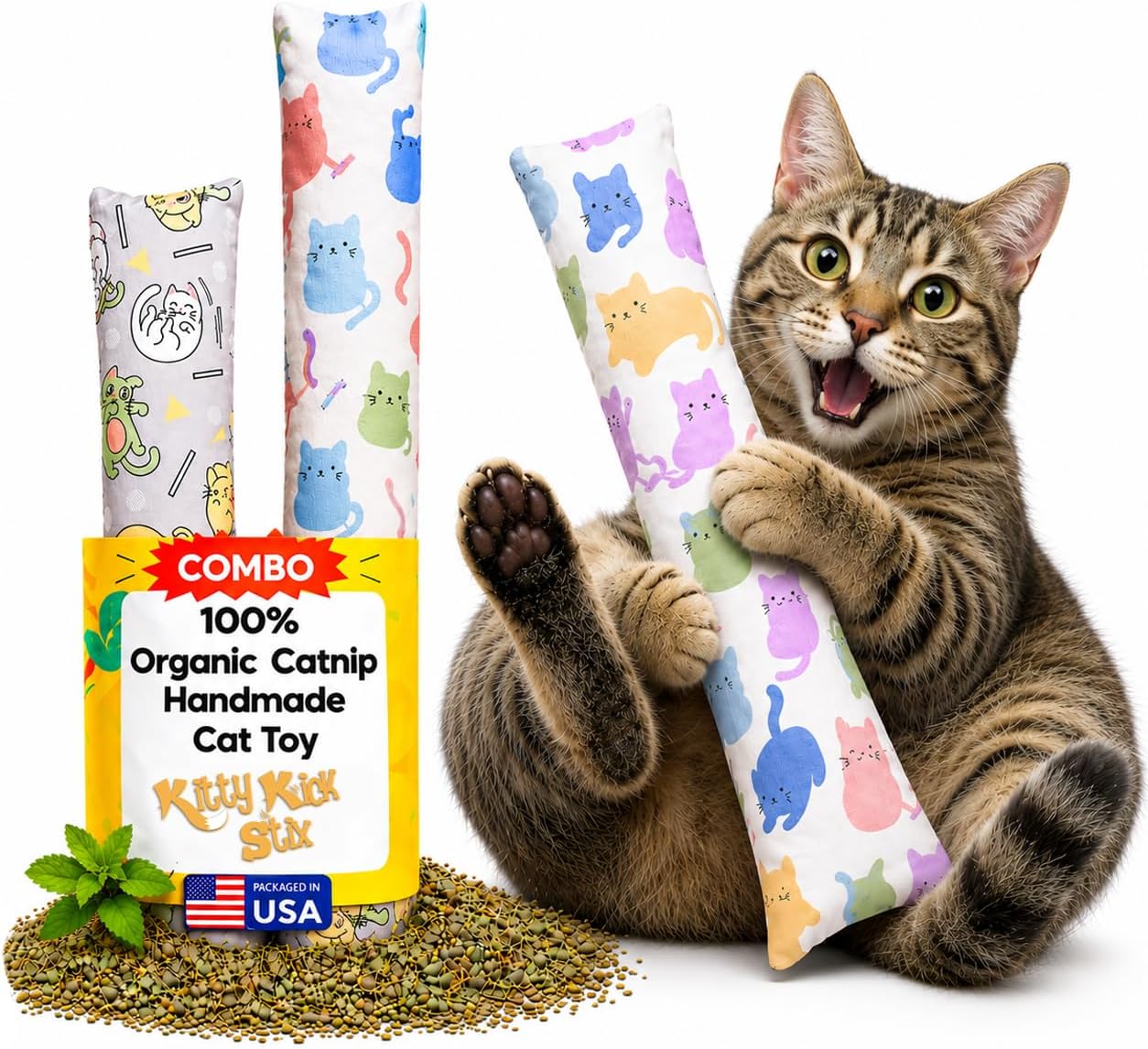 Kitty Kick Stix 15" Catnip Kicker Toy - Set of 2 | Handmade in USA | Interactive Cat & Kitten Toy | Durable Kicker Packed with 100% Potent Catnip for All Breeds (Cats & Friends) - Image 10