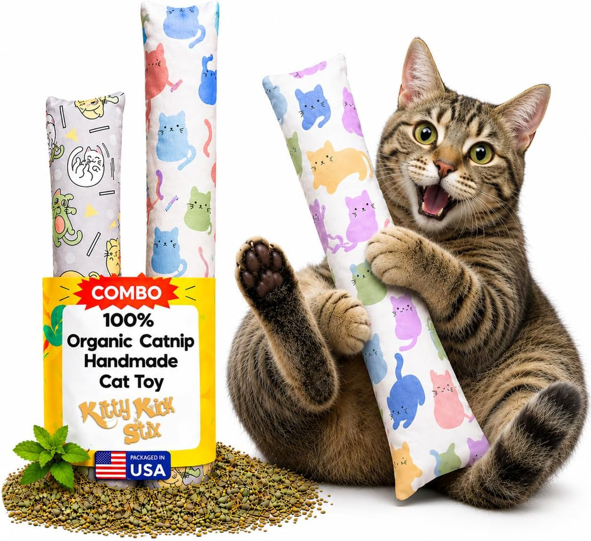 Kitty Kick Stix 15" Catnip Kicker Toy - Set of 2 | Handmade in USA | Interactive Cat & Kitten Toy | Durable Kicker Packed with 100% Potent Catnip for All Breeds (Cats & Friends) - Image 10