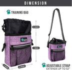 Hands-free crossbody dog walking bag holding treats and keys.