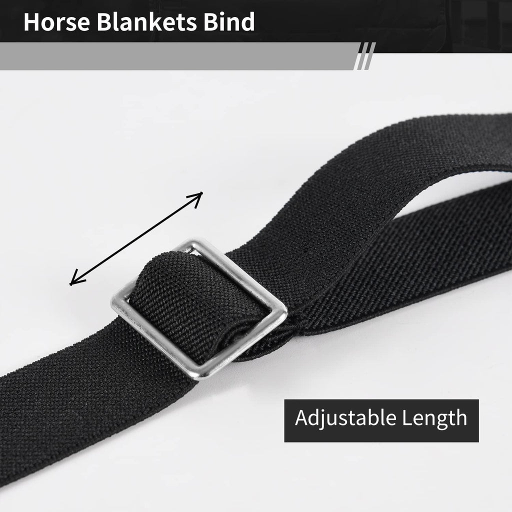 Two pieces of premium black horse blanket replacement straps displayed side by side with double snaps