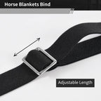 Two pieces of premium black horse blanket replacement straps displayed side by side with double snaps