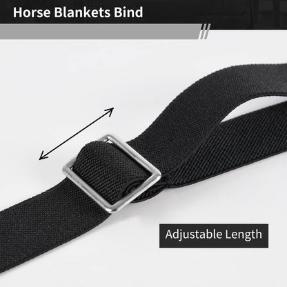 Two pieces of premium black horse blanket replacement straps displayed side by side with double snaps