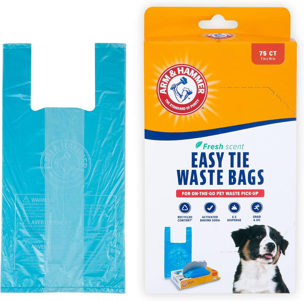 Arm and Hammer 71041 Easy Tie Waste Bags blue front view packaging
