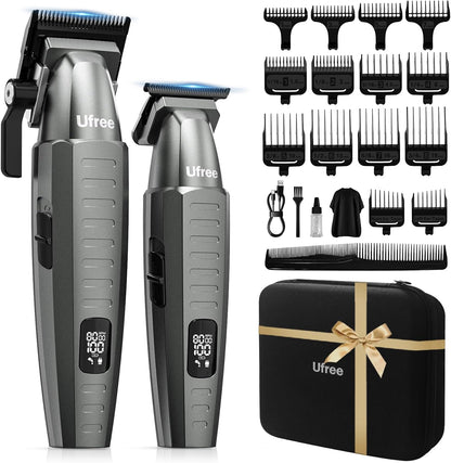 Ufree professional hair clippers and trimmer set front view showing gray metal body design