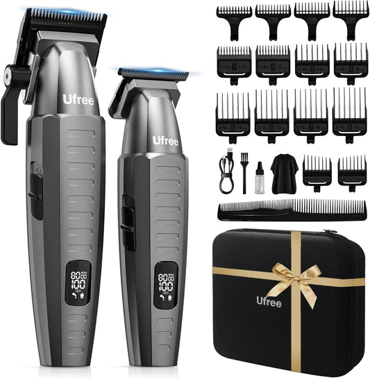 Ufree professional hair clippers and trimmer set front view showing gray metal body design