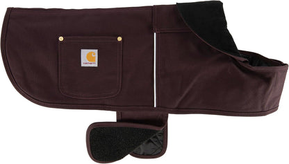 Triple needle stitch detailing on the seams of the durable Carhartt dog coat.