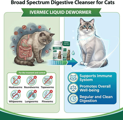 Totoketty liquid cat wormer showing clear label instructions for treating tapeworms and roundworms.