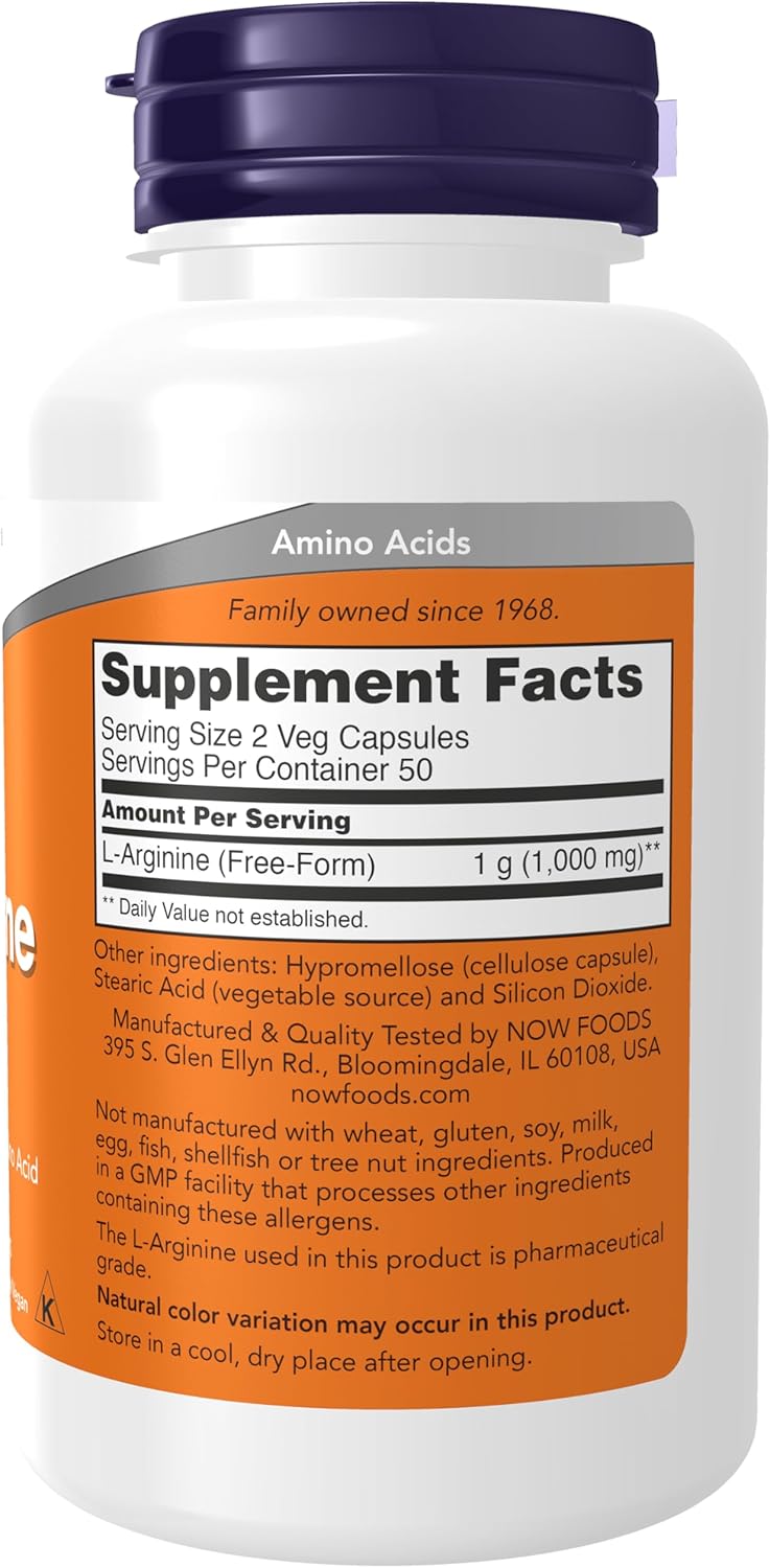 NOW Foods Supplements, L-Arginine 500 mg, Nitric Oxide Precursor*, Amino Acid, 100 Veg Capsules - Image 2