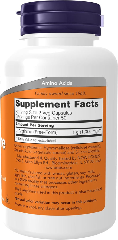 NOW Foods Supplements, L-Arginine 500 mg, Nitric Oxide Precursor*, Amino Acid, 100 Veg Capsules - Image 2