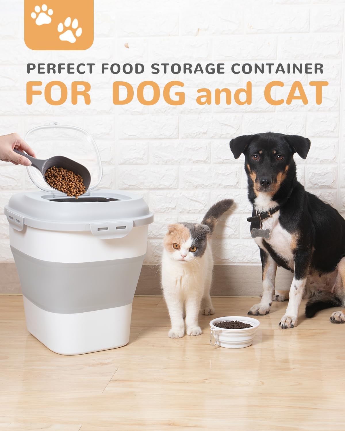 Ddmommy pet food bin showing collapsible folding mechanism