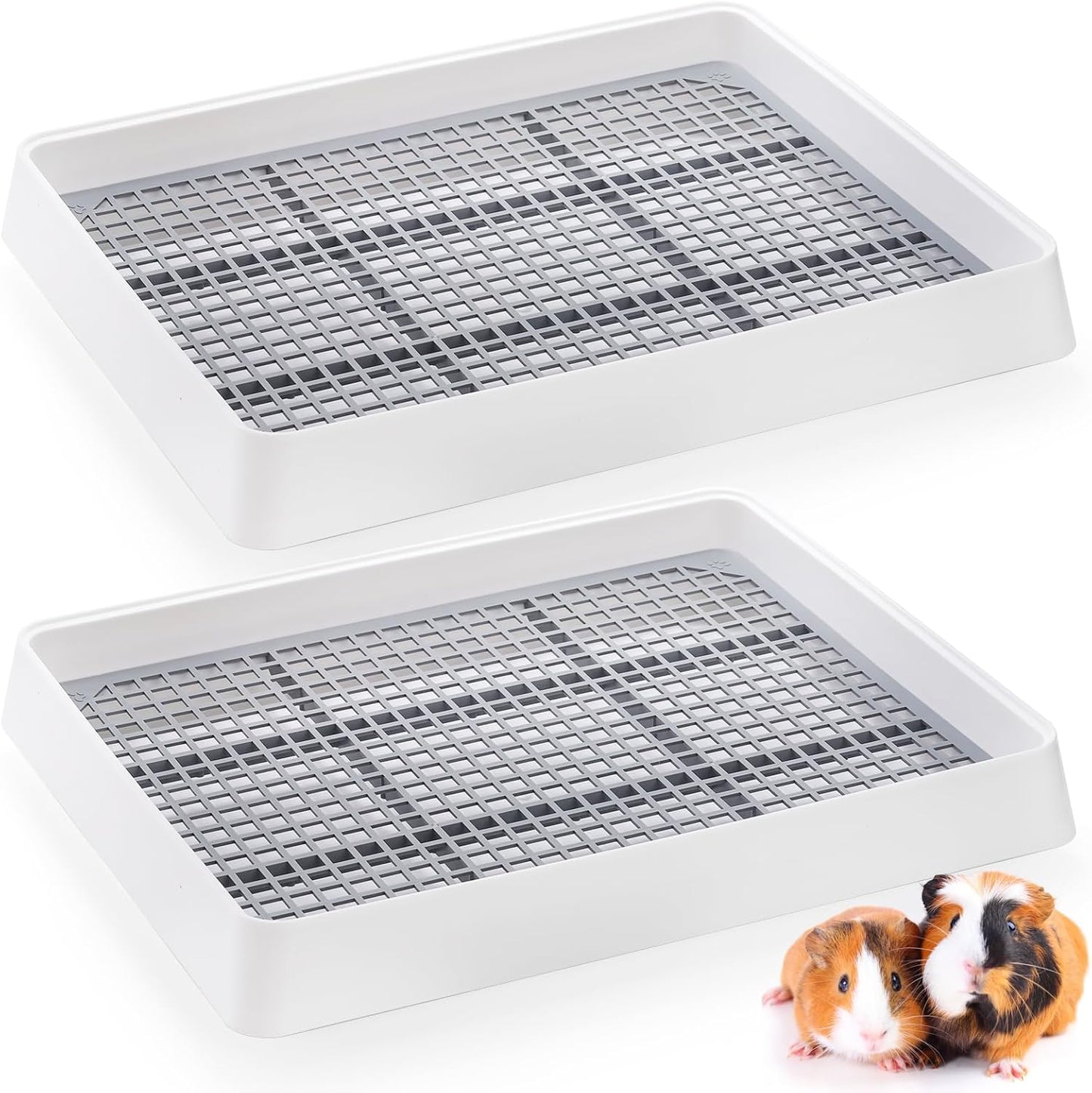Wuweot large rabbit litter box set of two with white trays and grey grates