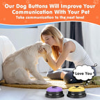 Durable ABS plastic pet communication buzzers organized neatly on a dark gray floor mat.
