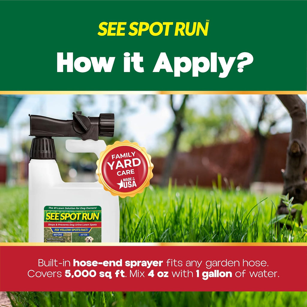 USA imported See Spot Run pet safe lawn protectant packaging overview