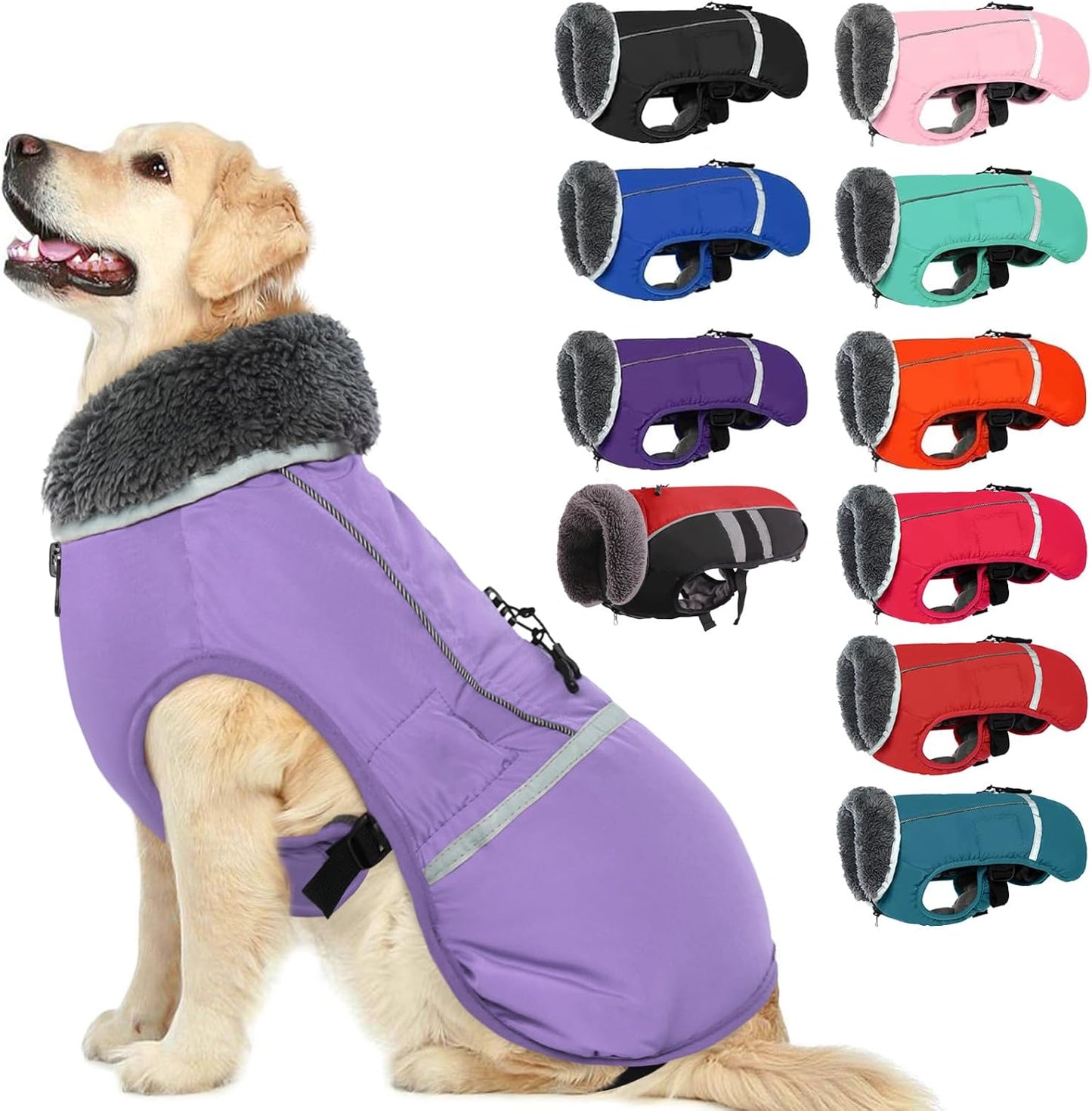 QBLEEV Warm Reflective Dog Jacket, Waterproof Winter Coat With Turtleneck, Thick Fleece Snowsuit for Cold Weather, Christmas Vest Pet Apparel for Small Medium Large Dogs L - Image 11