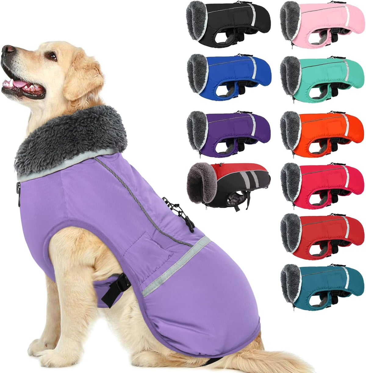 QBLEEV Warm Reflective Dog Jacket, Waterproof Winter Coat With Turtleneck, Thick Fleece Snowsuit for Cold Weather, Christmas Vest Pet Apparel for Small Medium Large Dogs L - Image 11
