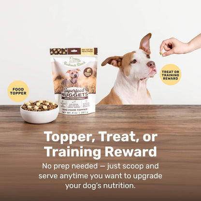 Badlands Ranch freeze dried raw dog food topper packaging with logo close up