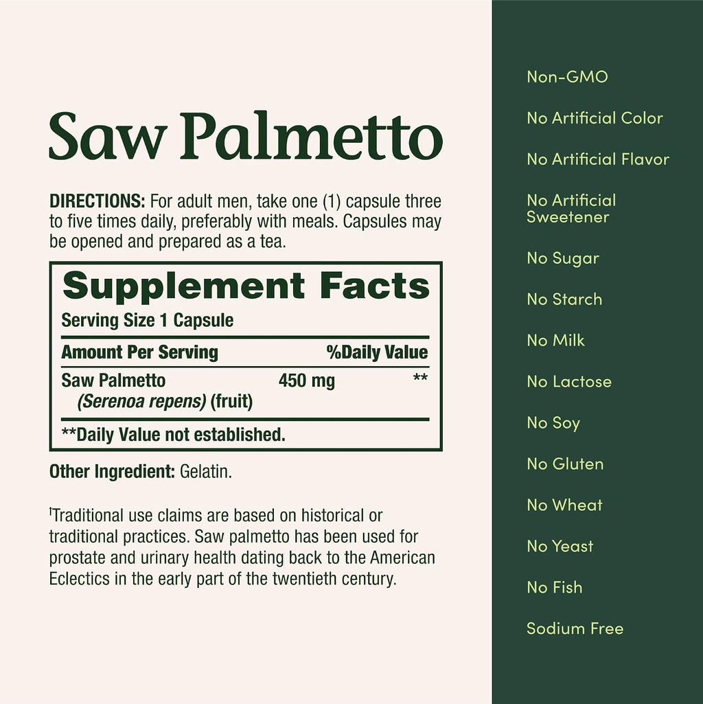 Nature's Bounty Saw Palmetto Support for Prostate and Urinary Health, Herbal Health Supplement, 450mg, 250 Capsules - Image 5