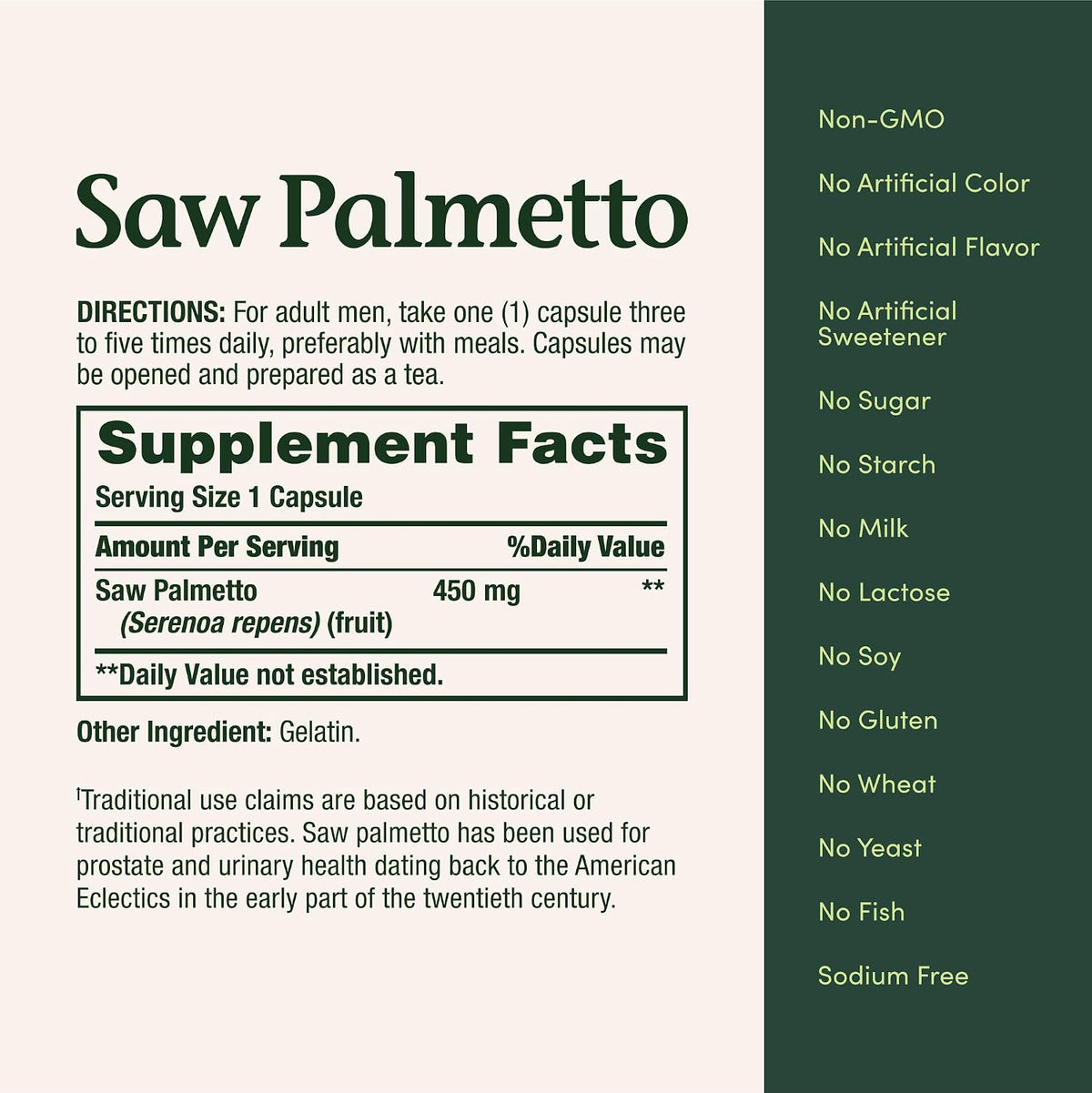 Nature's Bounty Saw Palmetto Support for Prostate and Urinary Health, Herbal Health Supplement, 450mg, 250 Capsules - Image 5