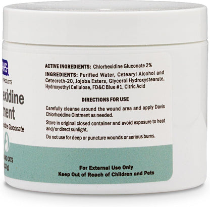 Davis Manufacturing chlorhexidine skin soothing ointment for surface pet wounds.