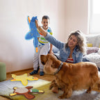 Squeaking and crinkling puppy play toys set on flat surface