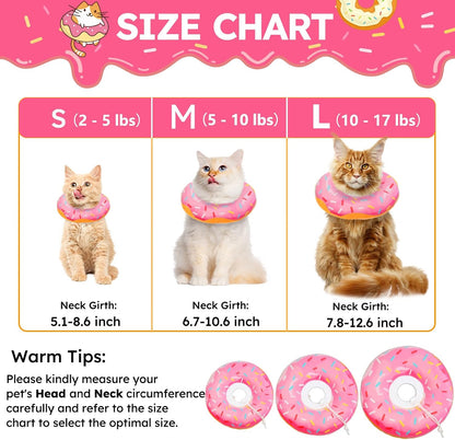 Adjustable donut cat recovery collar showing elastic drawstring