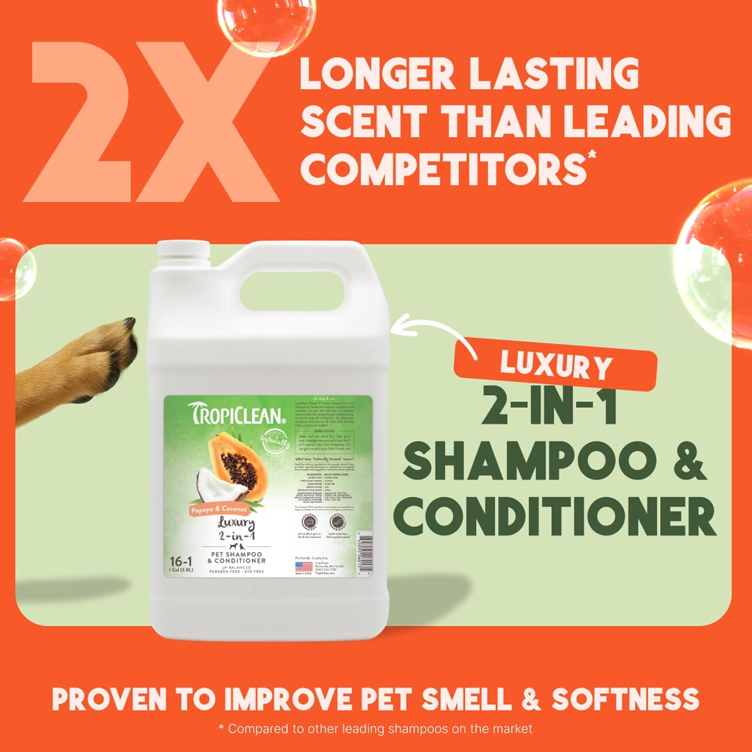 Close up of Tropiclean professional dog shampoo label